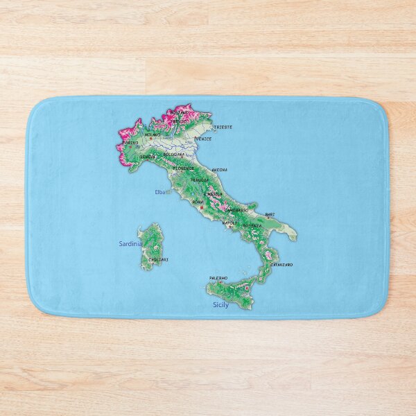 Item preview, ITALY detailed physical map topographic map of ITALY with Country Borders, Capitals and Major Lakes and Rivers designed and sold by mashmosh.