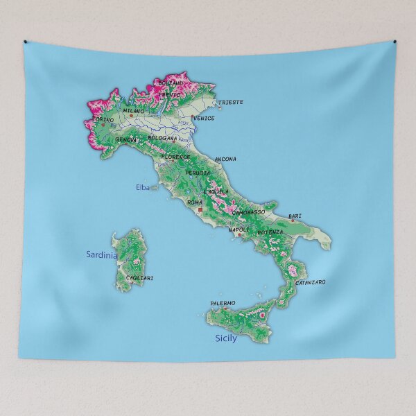 Item preview, ITALY detailed physical map topographic map of ITALY with Country Borders, Capitals and Major Lakes and Rivers designed and sold by mashmosh.