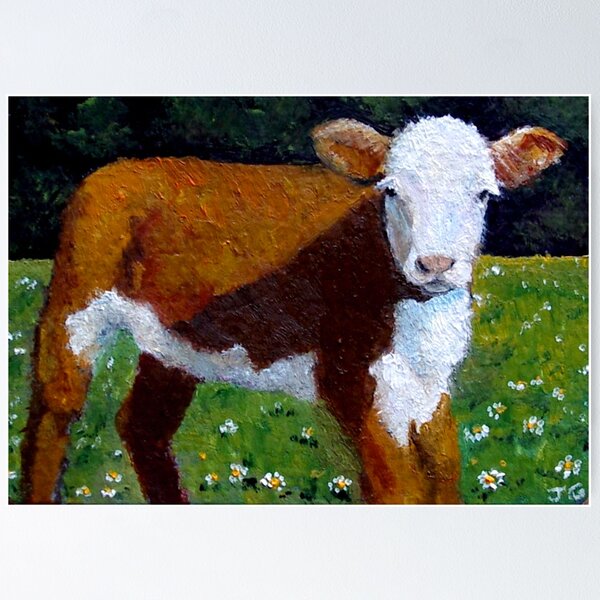 Artikelvorschau, Hereford Beef Calf, Malerei, Sonnenschein, Farm Life entworfen und verkauft von JoyfulWhimsy.