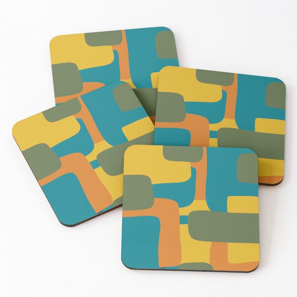 Item preview, Deconstructed Quilt Modern Minimalist Pattern in Teal, Green, Orange, and Mustard designed and sold by kierkegaard.
