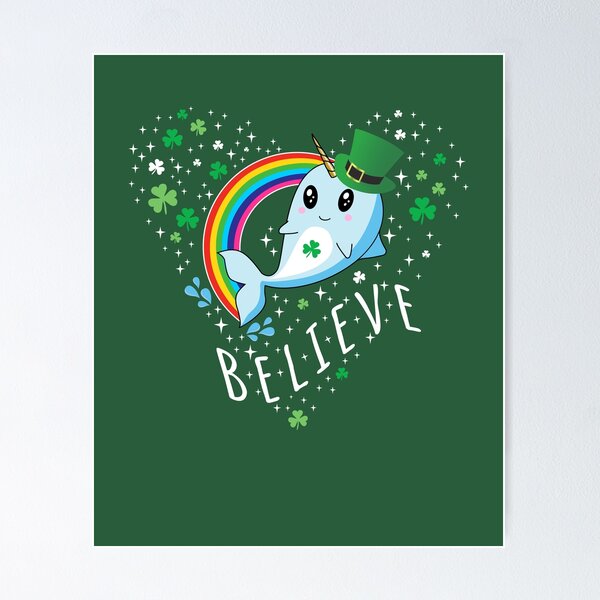 Item preview, St. Patrick's Day Irish Leprechaun Narwhal with Shamrocks & Rainbow designed and sold by glintintheeye.