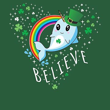 Narwhal Holding Shamrock Stars Cute St Patrick's Day T-Shirt