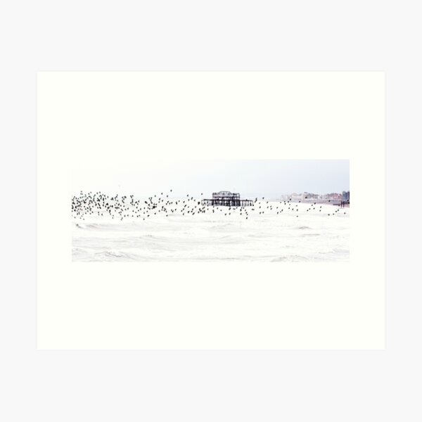 Item preview, Stormy starling murmuration over Brighton's West Pier designed and sold by GinnyScholes.