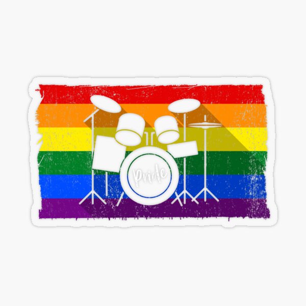 Gay Pride Rainbow Flag - Drum Kit Drummer Shadow Transparent Sticker