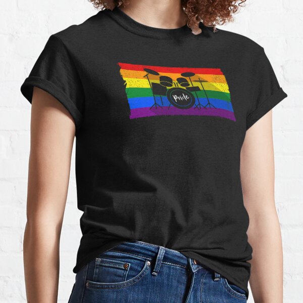 Gay Pride Rainbow Flag - Drum Kit Drummer Shadow Classic T-Shirt