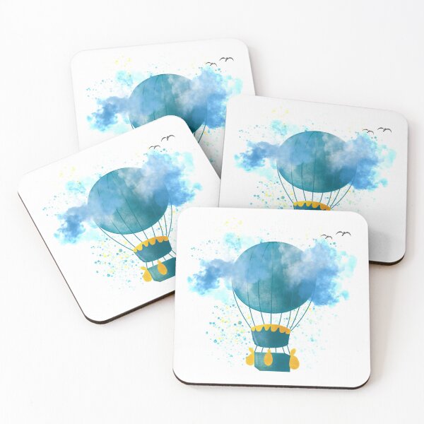 Item preview, Hand drawn vintage colorful air balloon isolated on white background with blue sky designed and sold by Victoria Riabov.