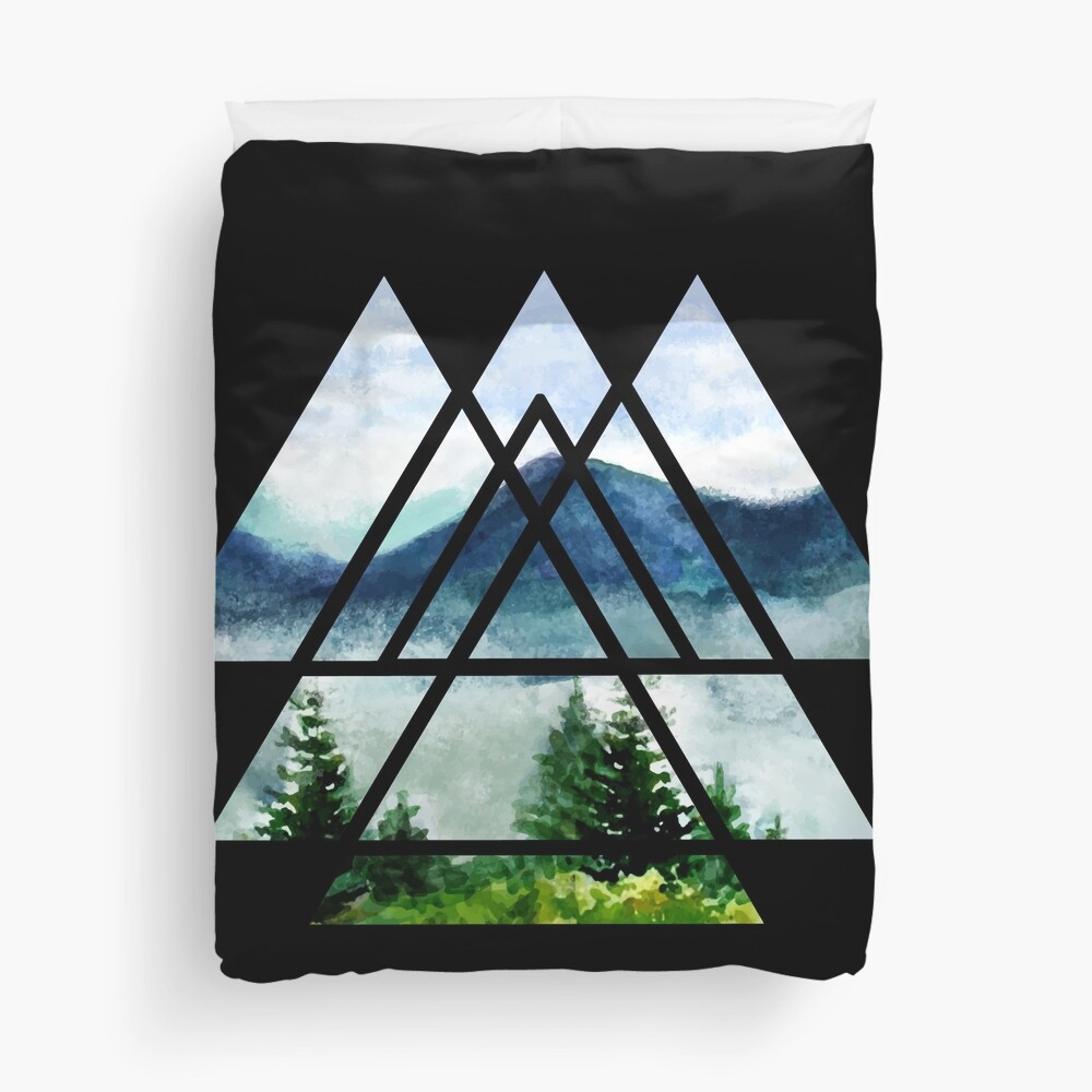 Sacred Geometry Triangles - Watercolor Landscape Duvet Cover