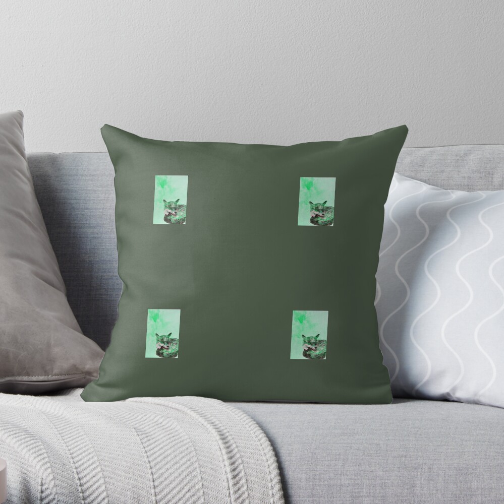 Green Fox Pattern Throw Pillow