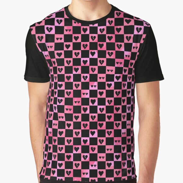 Black Hearts Checkered Pattern Graphic T-Shirt