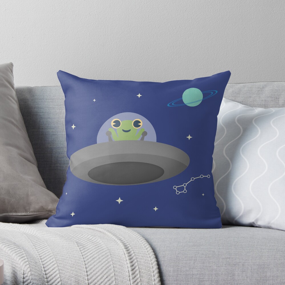 Happy Little Alien Throw Pillow