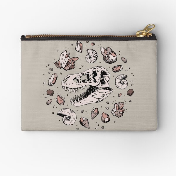 Geo-rex Vortex | Rose Quartz | Dinosaur Skull Fossil Art Zipper Pouch