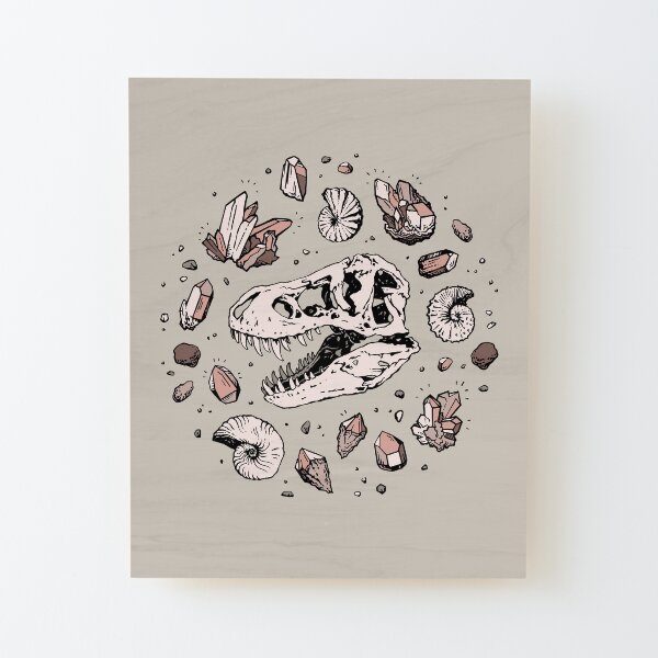 Geo-rex Vortex | Rose Quartz | Dinosaur Skull Fossil Art Wood Mounted Print