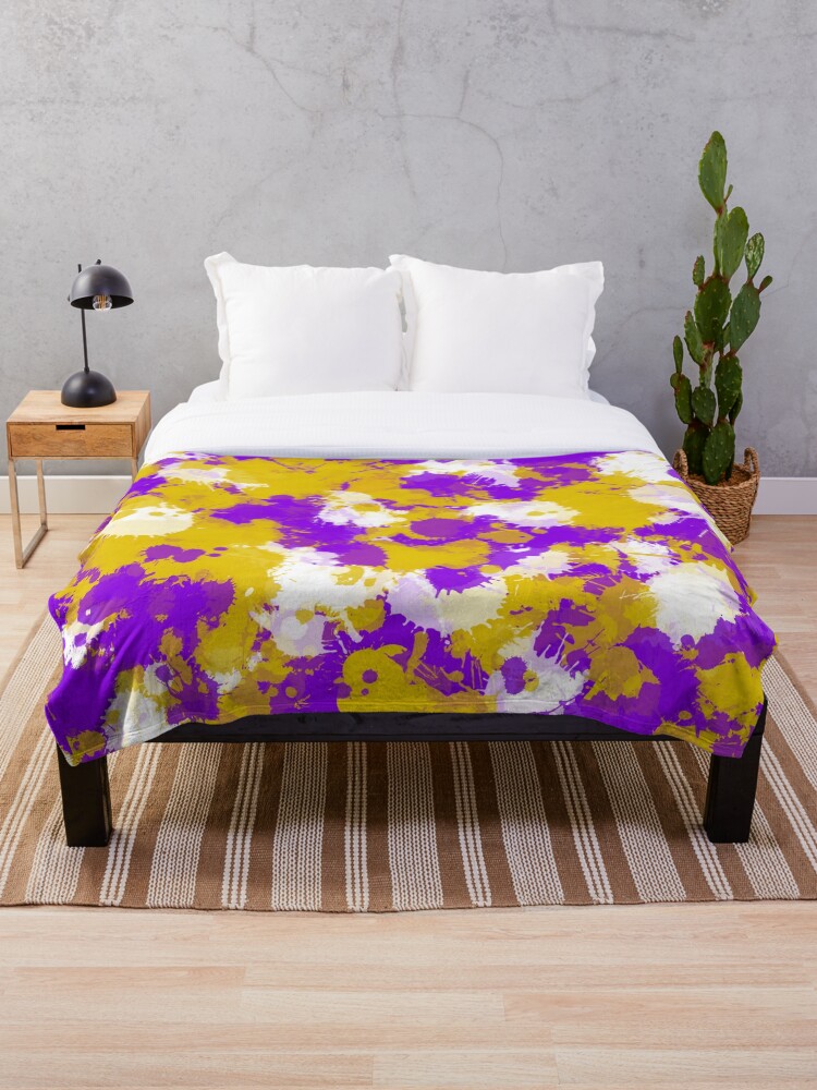 Purple Gold and White Paint Splatter Throw Blanket