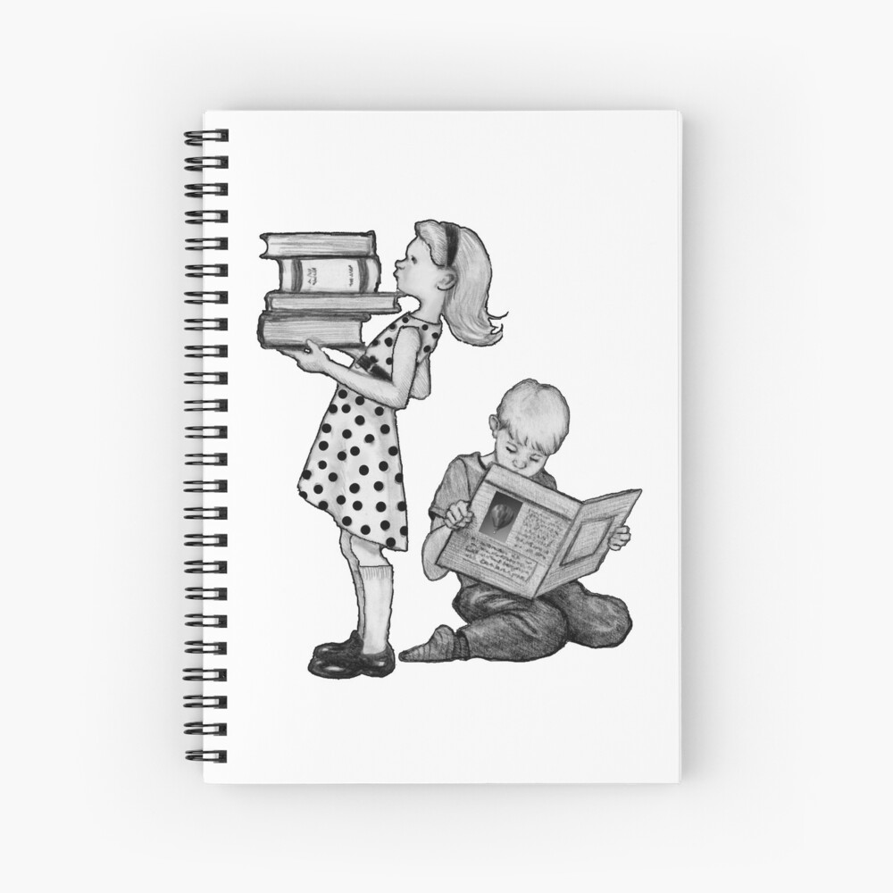 Books and KIDS, Girl and Boy with Big Books, Pencil Art, Encourage Reading  Spiral Notebook for Sale by Joyce Geleynse