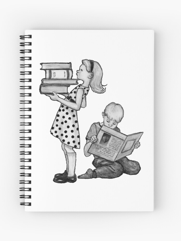 Boy And Girl Reading Books Kids Literacy Love Reading Book Lovers Pencil Art Spiral Notebook By Joyce Redbubble