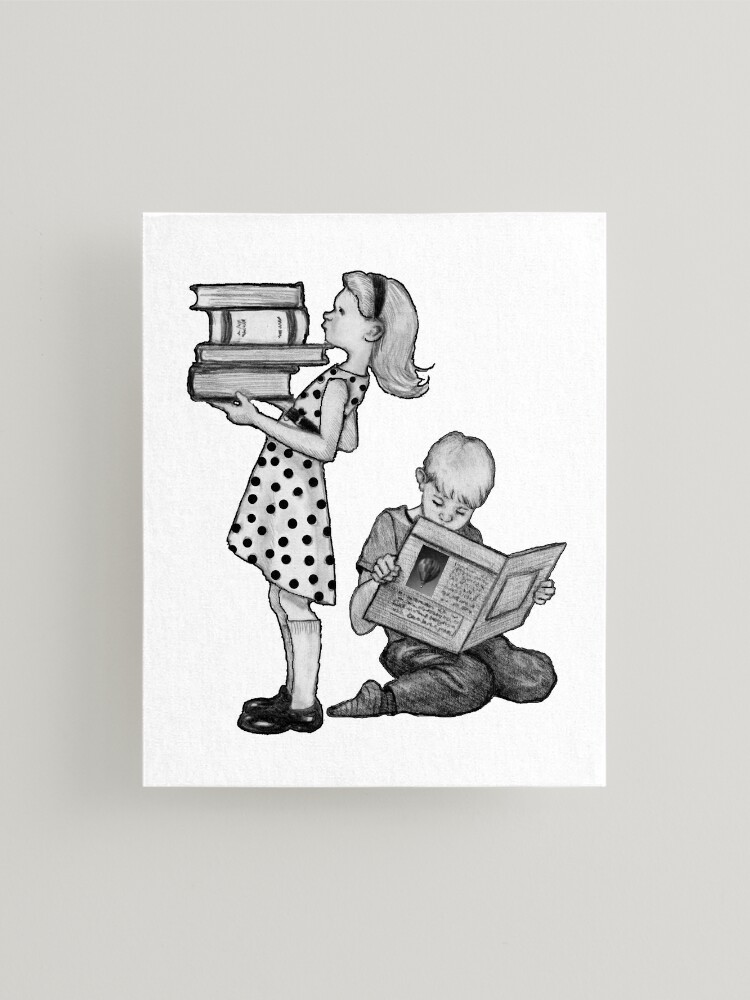 Cute Little Girl Standing on Stack of Books Pencil Drawing Art Board Print  for Sale by Joyce Geleynse