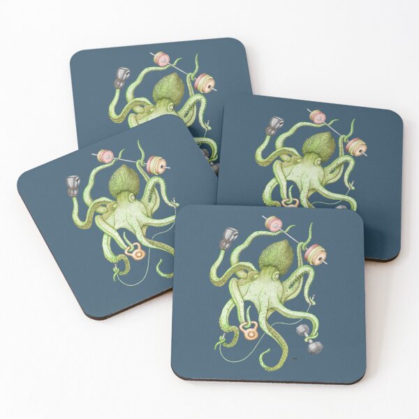 Item preview, Octomus - GREEN on blue designed and sold by ShorelineSally.
