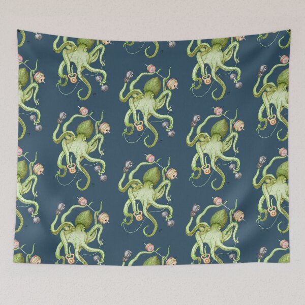 Item preview, Octomus - GREEN on blue designed and sold by ShorelineSally.