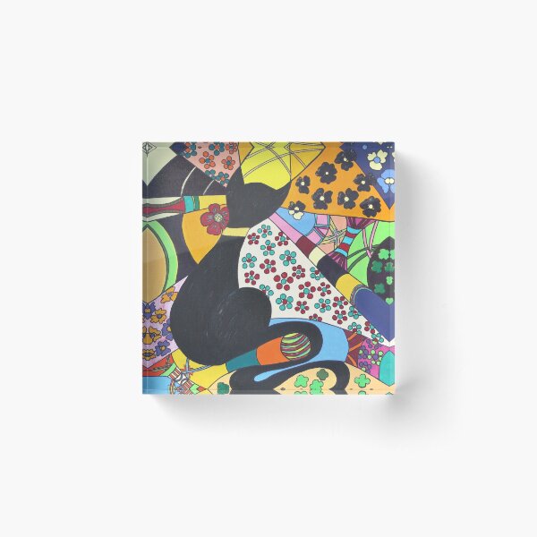 Lady-Kätz, Katze, cat, in popart Acrylic Block