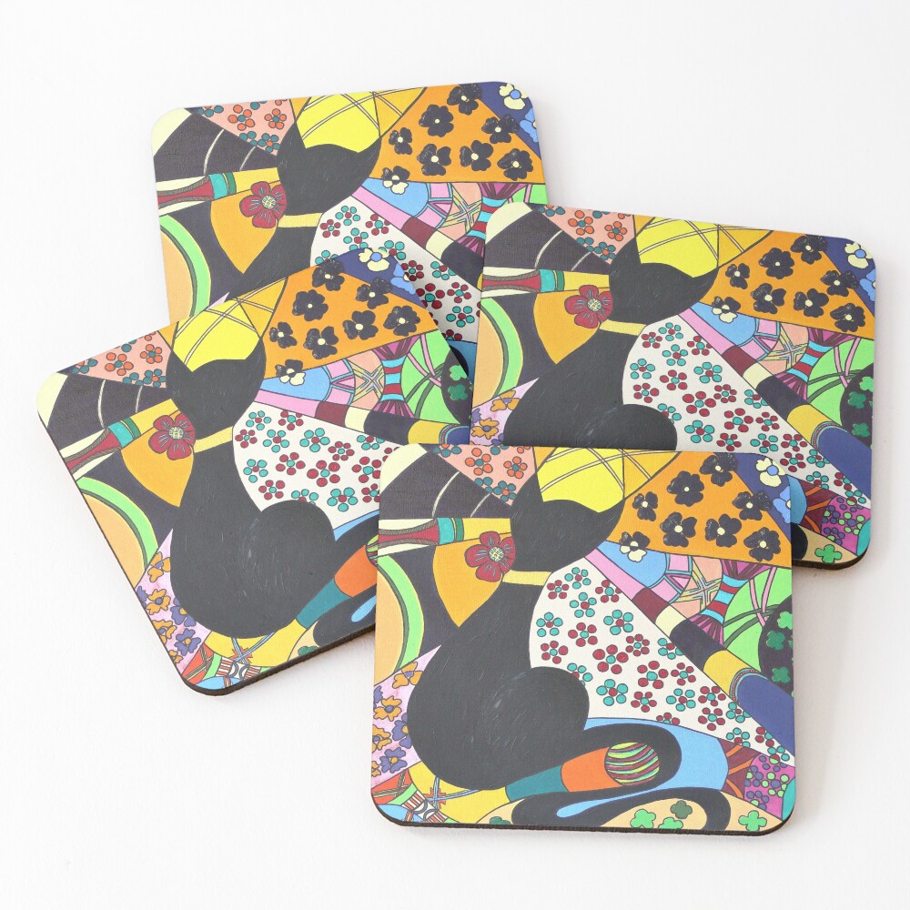 Lady-Kätz, Katze, cat, in Popart Untersetzer (4er Set)