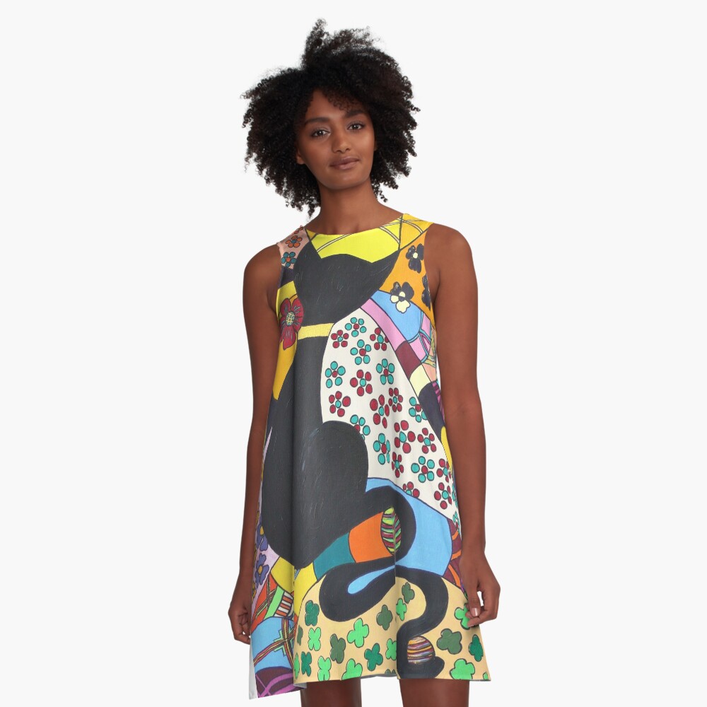 Lady-Kätz, Katze, cat, in Popart A-Linien Kleid