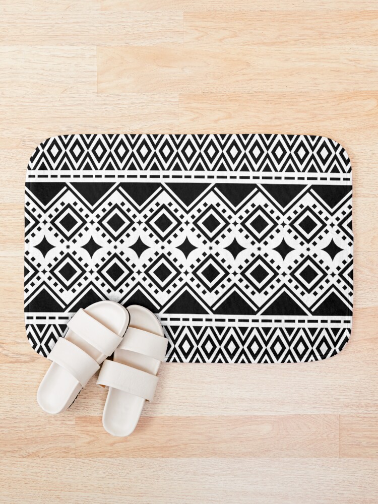 Thumbnail 1 of 6, Bath Mat, Aztecan Drape - Geometric Pattern designed and sold by srslycreative.