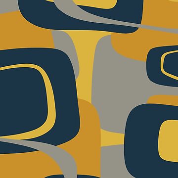 Artwork thumbnail, Mid Century Modern Retro Abstract Pattern in Navy Blue, Mustard Yellow, and Gray by kierkegaard