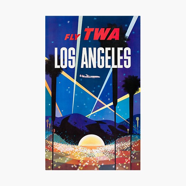 Aperçu de l'œuvre Fly TWA - Publicité de voyage à Los Angeles par David Klein créée et vendue par vintagerepros.