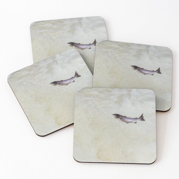 Item preview, silver salmon leaping on waterfall designed and sold by chanonry.