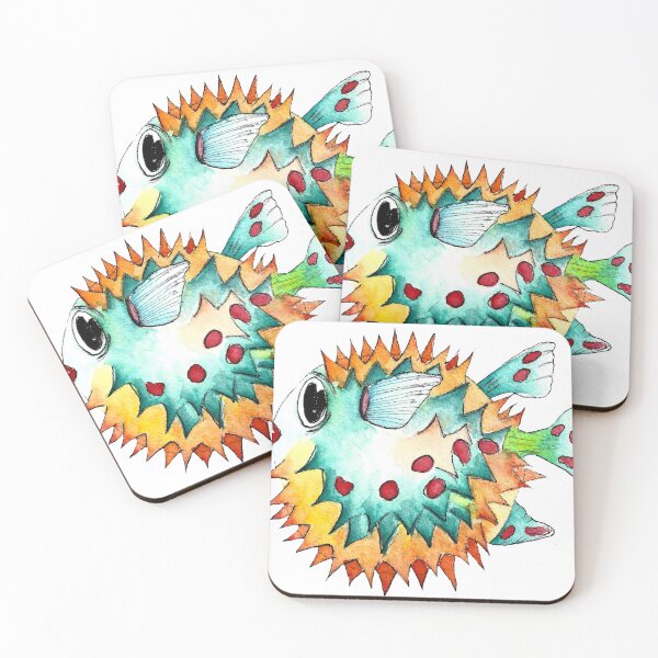 Item preview, Orange & Turquoise Pufferfish designed and sold by VancheffyArt.