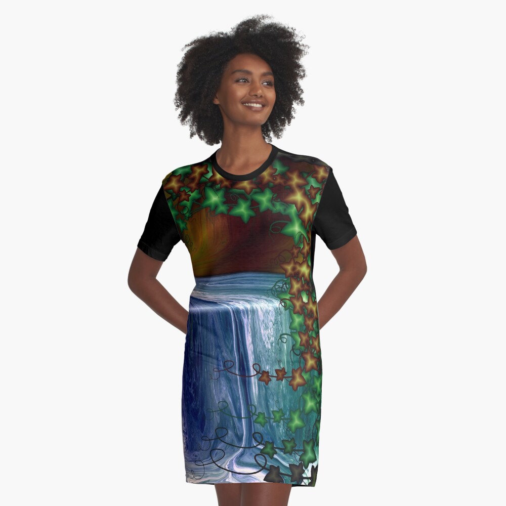 Forest Waterfall Graphic T-Shirt Dress