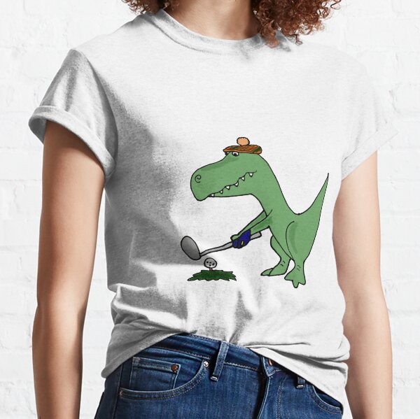 Cool Funky Green T-Rex Dinosaur Playing Golf Classic T-Shirt