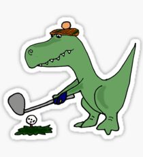 Cool Funky Green T-Rex Dinosaur Playing Golf Sticker
