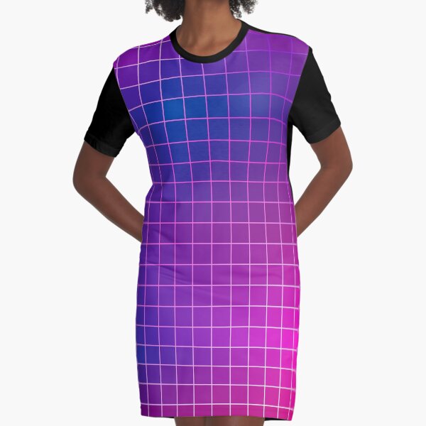 Pink Purple Blue Ombre Squares Graphic T-Shirt Dress