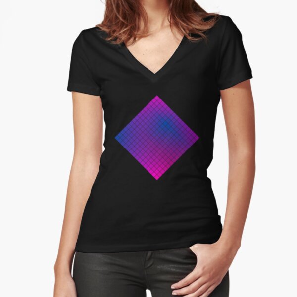 Pink Purple Blue Ombre Squares Fitted V-Neck T-Shirt
