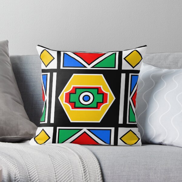 African Chic Geometry Traditional Art | Red Green Yellow Blue Print Throw Pillow