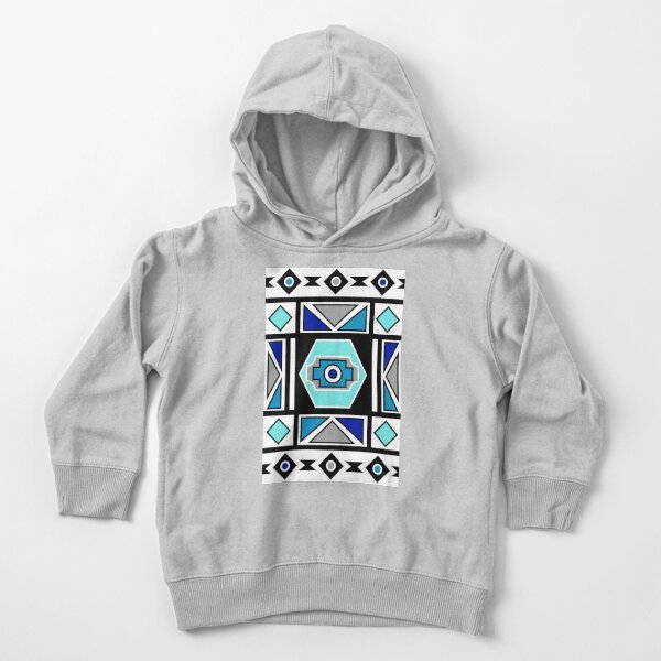 African Ndebele Geometry Sacred Art | Blue Grey White Print Toddler Pullover Hoodie