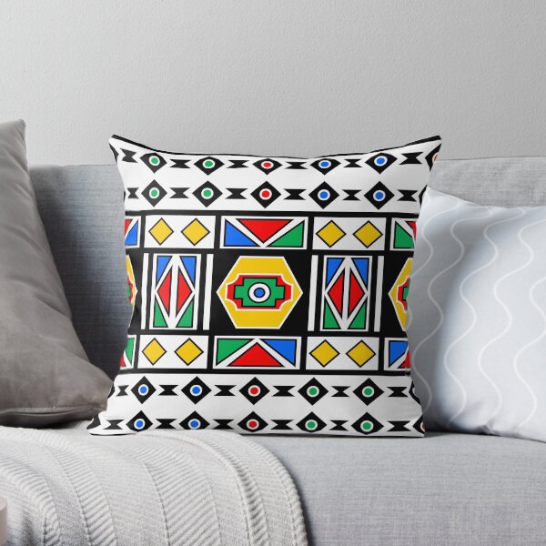 African Chic Geometry Traditional Art | Red Green Yellow Blue Pattern Throw Pillow