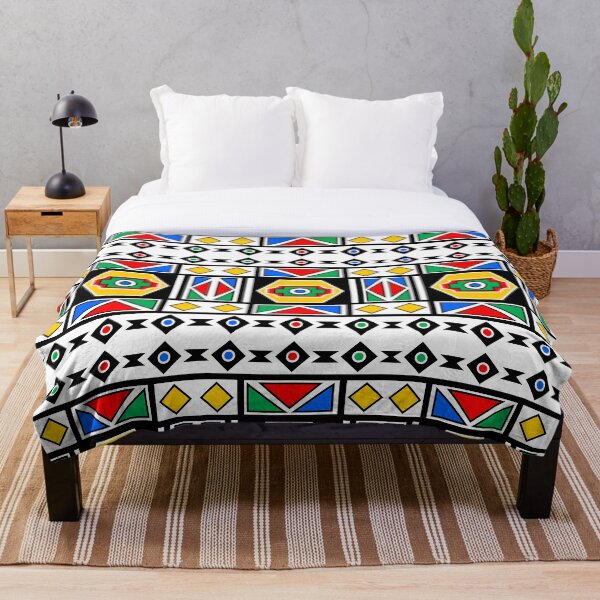African Chic Geometry Traditional Art | Red Green Yellow Blue Pattern Throw Blanket