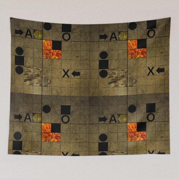 Item preview, Dark Gold Grid Pattern with Text and Orange Squares designed and sold by KALEIDOSCOPE UK.