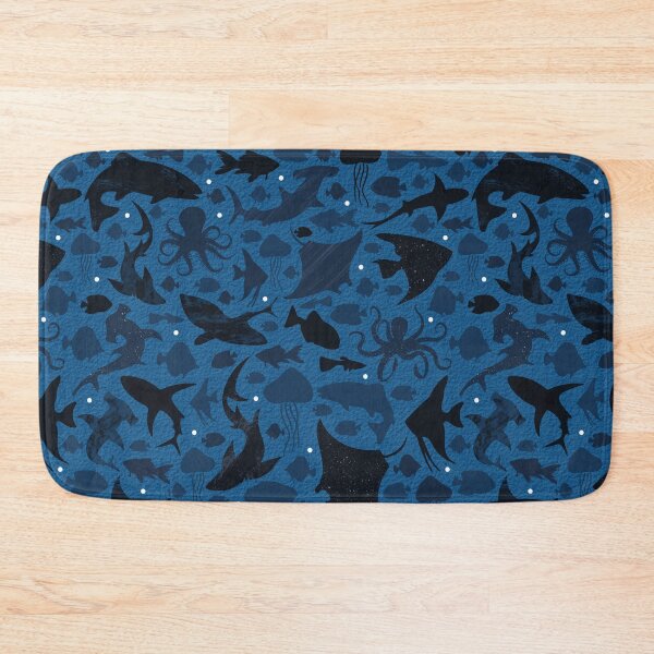 Item preview, Sharks and rays at night in the blue sea designed and sold by colorofmagic.