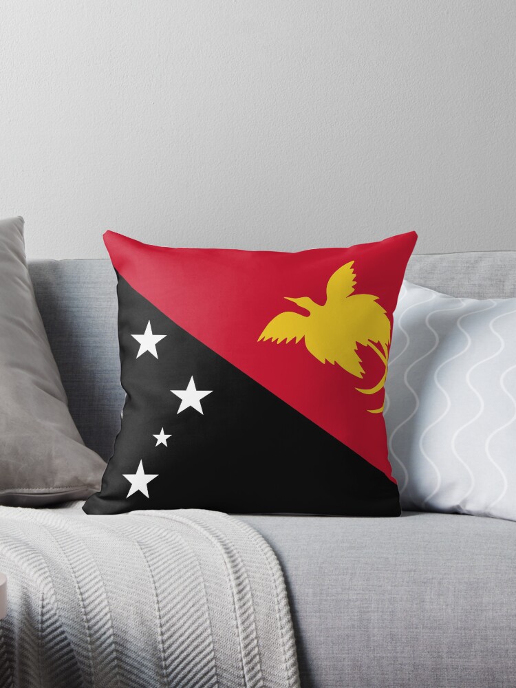 Aperçu 1 sur 3. Coussin avec l'œuvre Drapeau de la Papouasie-Nouvelle-Guinée créée et vendue par Shorlick.