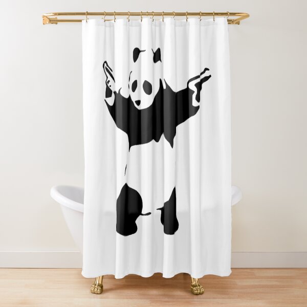 Banksy Pandamonium Armed Panda Artwork Shower Curtain