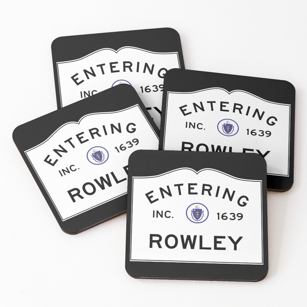 Entering Rowley Massachusetts - Commonwealth of Massachusetts Road Sign Coasters (Set of 4)