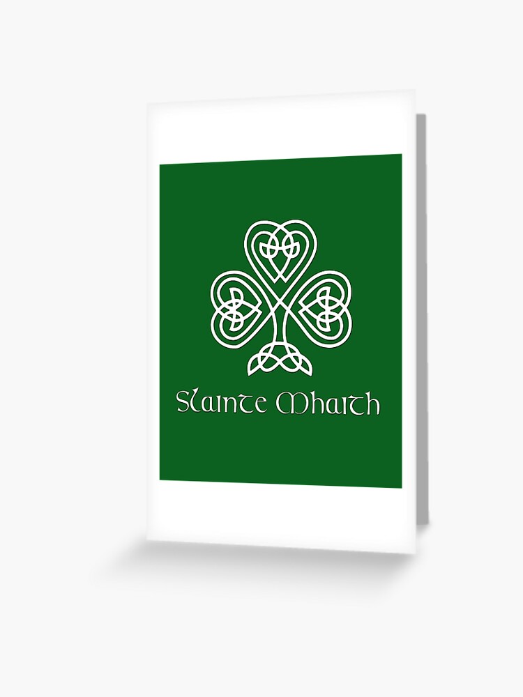 Happy St Patricks Day Celtic Lettering Logo On Green Clover And