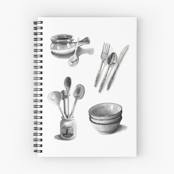 Item preview, Kitchen Items in Pencil, Realism Drawings, Cutlery, Utensils, Bowls, Chef designed and sold by JoyfulWhimsy.