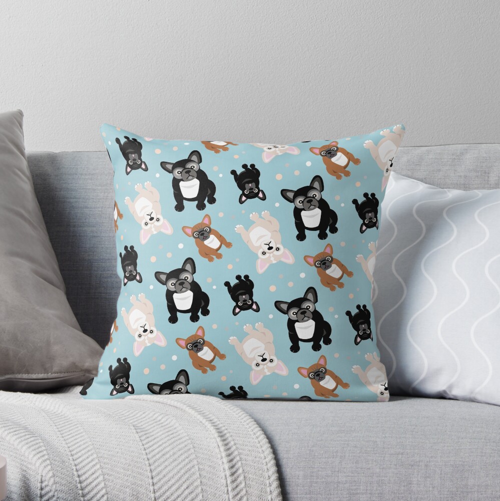 French Bulldogs Cute Frenchies Green Throw Pillow