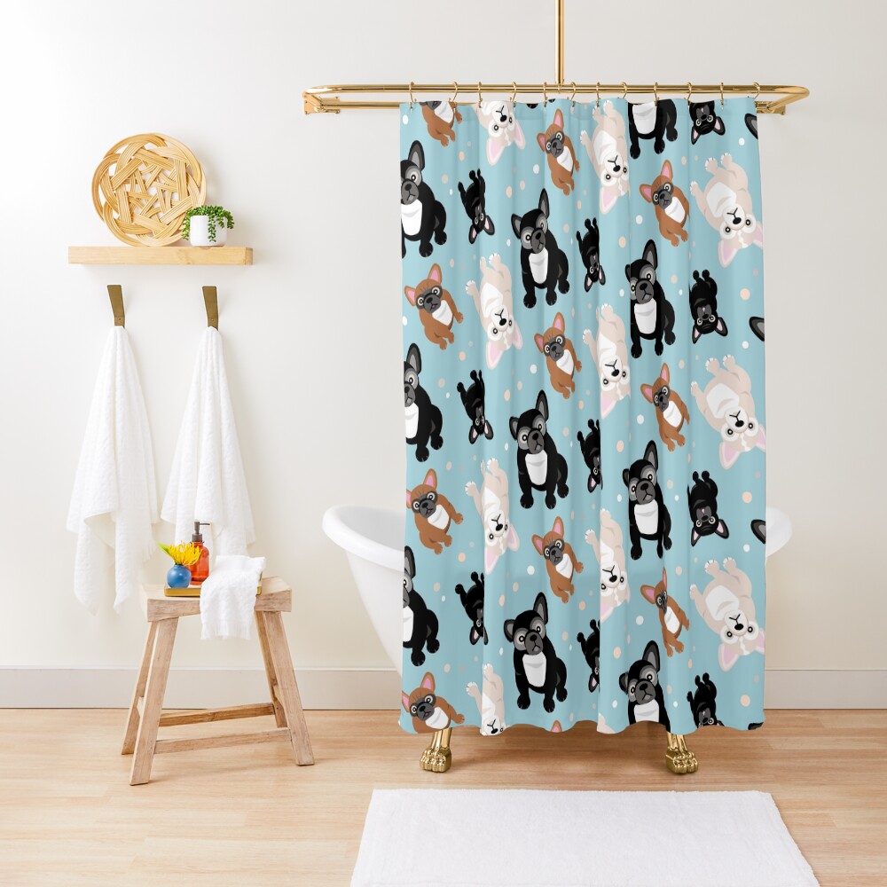 French Bulldogs Cute Frenchies Green Shower Curtain