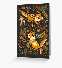 Two Cute Chipmunks in Autumn Background Greeting Card