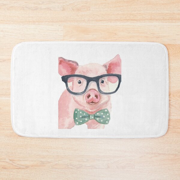 Cute,Funny,Printed,Pig, Piglet, Painting,Glasses Bath Mat